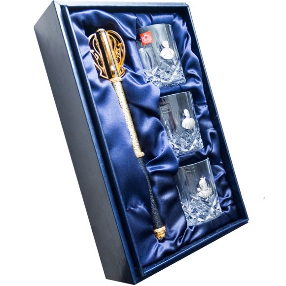 Набір булава + 3 склянки для віскі "Козацькому роду нема переводу"