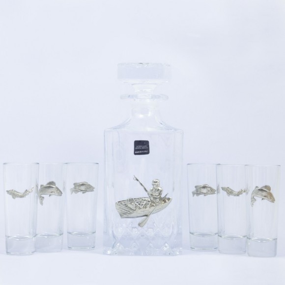 Набір графин + 6 стопок для горілки "Рибалка"