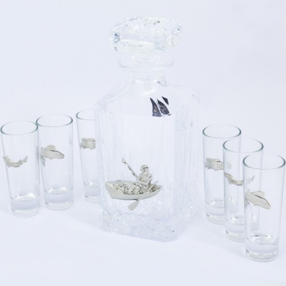 Набір графин + 6 стопок для горілки "Рибалка"