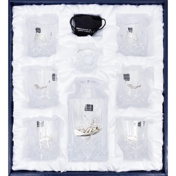 Набір графин + 6 склянок для віскі "Рибалка"