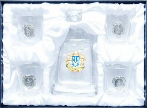 Набір графин + 4 склянки для віскі "Тризуб"