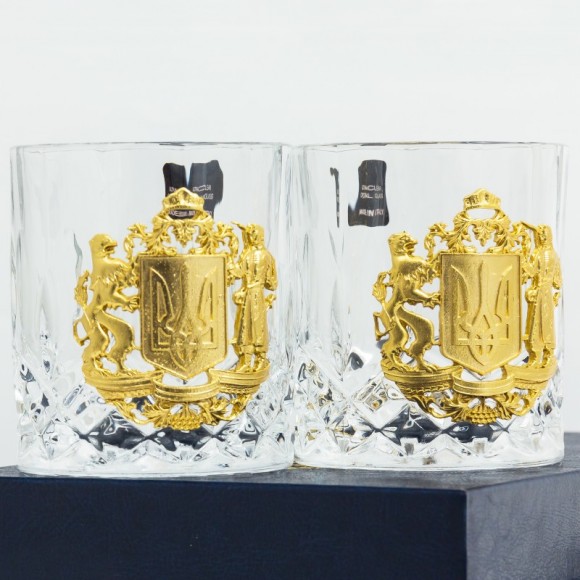 Набір з 2-х склянок для віскі "Герб України" Набір з 2-х склянок для віскі "Герб України"
