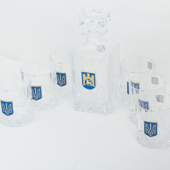 Набір графин + 6 склянок для віскі "Герб Львова та Тризуб" Набір графин + 6 склянок для віскі "Герб Львова та Тризуб"