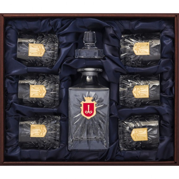 Набір графин + 6 склянок для віскі "Герб Одеси та Тризуб" Набір графин + 6 склянок для віскі "Герб Одеси та Тризуб"