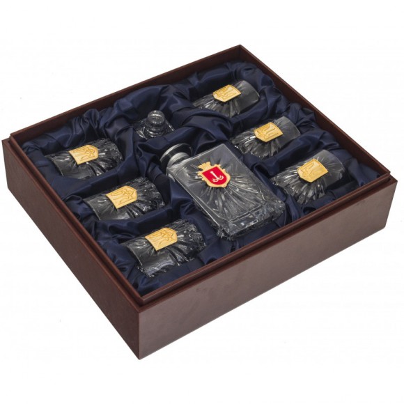 Набір графин + 6 склянок для віскі "Герб Одеси та Тризуб" Набір графин + 6 склянок для віскі "Герб Одеси та Тризуб"