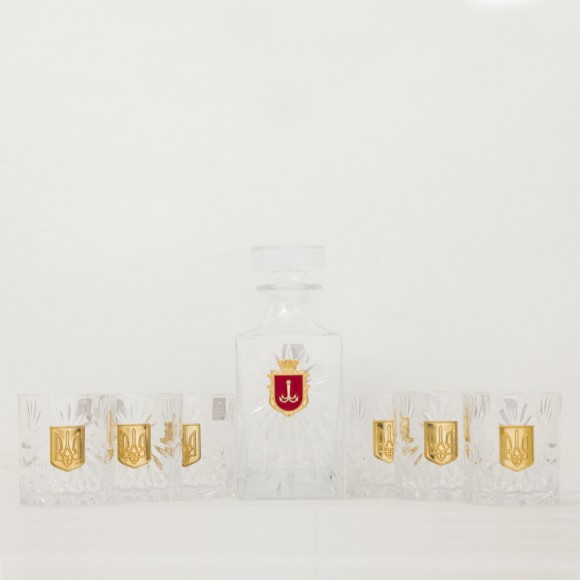 Набір графин + 6 склянок для віскі "Герб Одеси та Тризуб" Набір графин + 6 склянок для віскі "Герб Одеси та Тризуб"