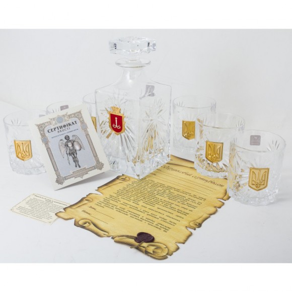 Набір графин + 6 склянок для віскі "Герб Одеси та Тризуб" Набір графин + 6 склянок для віскі "Герб Одеси та Тризуб"