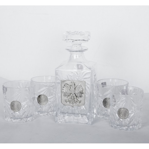 Набір графин + 4 склянки для віскі "Герб Польщі" Набір графин + 4 склянки для віскі "Герб Польщі"