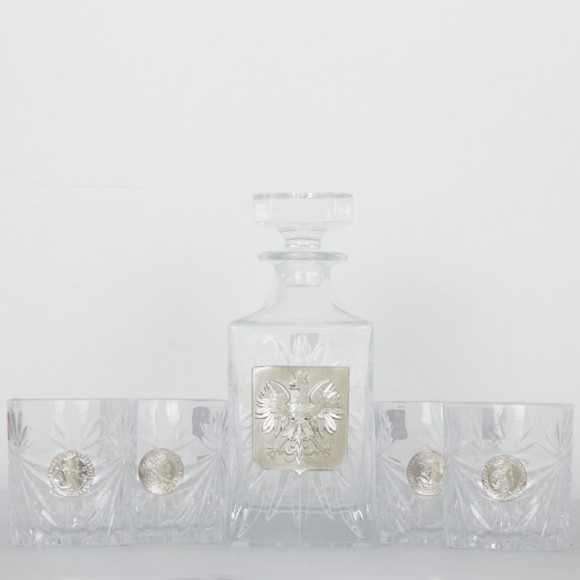Набір графин + 4 склянки для віскі "Герб Польщі" Набір графин + 4 склянки для віскі "Герб Польщі"