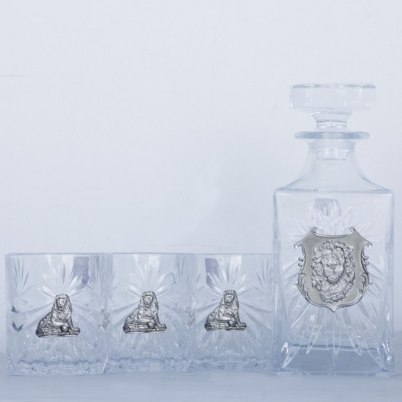 Набір графин + 3 склянки для віскі "Лев" Набір графин + 3 склянки для віскі "Лев"