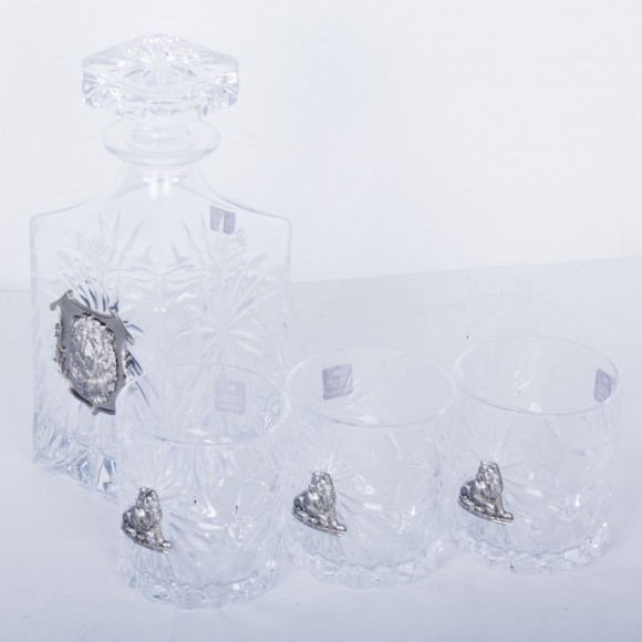 Набір графин + 3 склянки для віскі "Лев" Набір графин + 3 склянки для віскі "Лев"