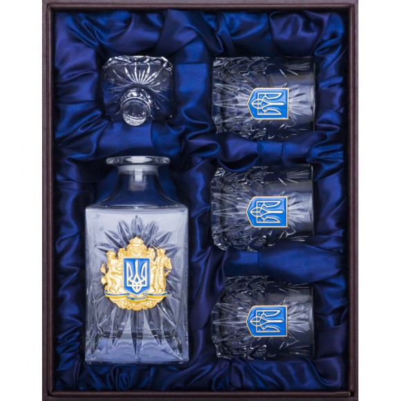 Набор графин + 3 стакана для виски "Тризуб"