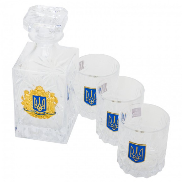 Набор графин + 3 стакана для виски "Тризуб"