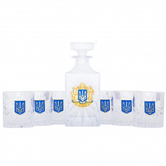 Набор графин + 6 стаканов для виски "Тризуб"