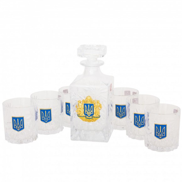 Набор графин + 6 стаканов для виски "Тризуб"