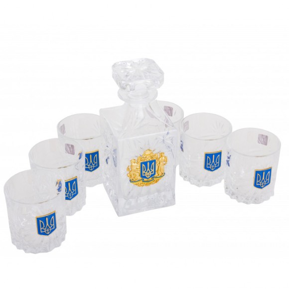 Набор графин + 6 стаканов для виски "Тризуб"