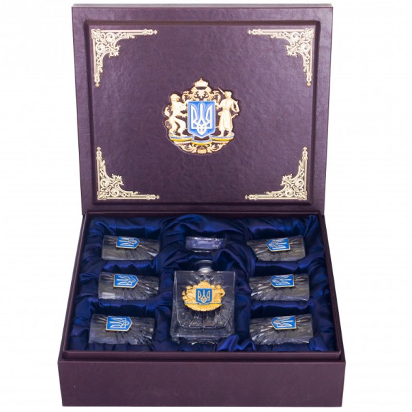 Набор графин + 6 стаканов для виски "Тризуб"