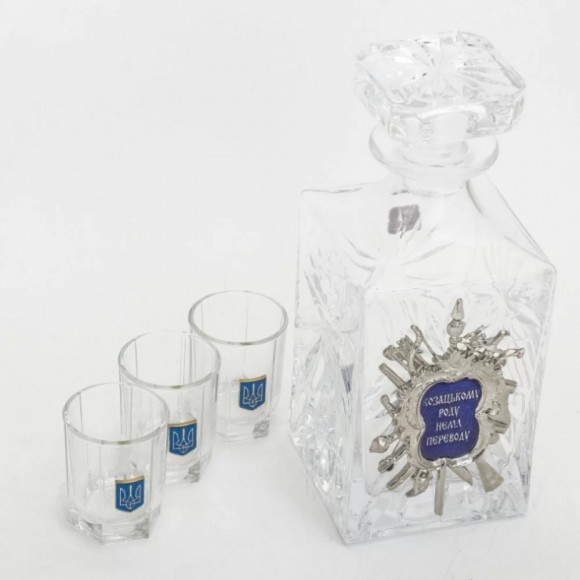 Набор графин + 3 стопки для водки "Козацькому роду нема переводу"