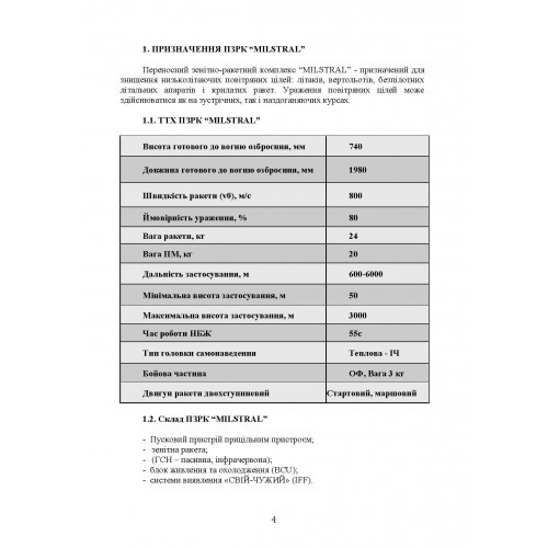 Пам’ятка по застосуванню ПЗРК «MISTRAL», «STINGER», «PIORUN»