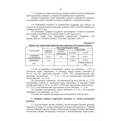 Керівництво з бойової роботи підрозділів оптичної та оптико-електронної розвідки ракетних військ і артилерії Збройних Сил України
