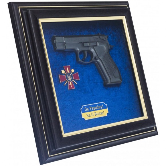 Подарунковий настінний колаж пістолет Форт з емблемою Міністерство оборони України