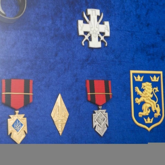 Подарунковий настінний колаж пістолет Парабелум з нагородами УПА