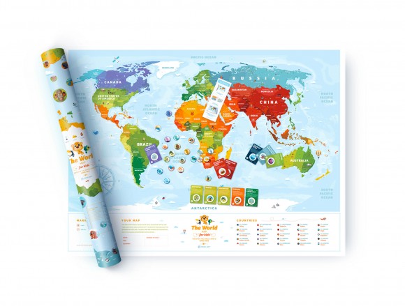 Скретч-карта мира для детей Travel Map Kids Sights (с набором карточек)