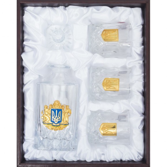 Набір графин + 3 склянки для віскі "Тризуб" Набір графин + 3 склянки для віскі "Тризуб"