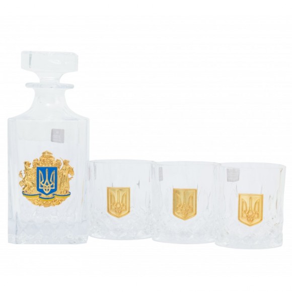 Набір графин + 3 склянки для віскі "Тризуб" Набір графин + 3 склянки для віскі "Тризуб"